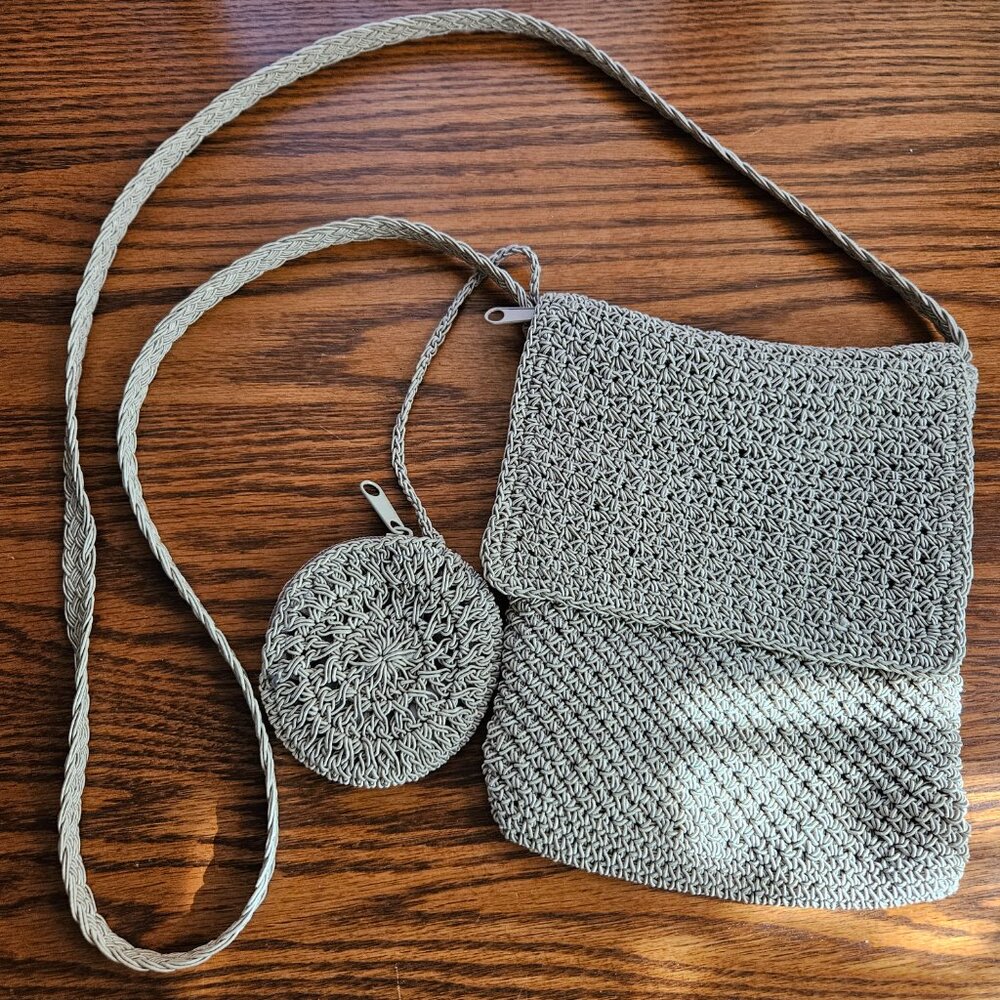 Women's Small Macrame Crossbody Purse with Coin Purse Zip Close Braided Strap